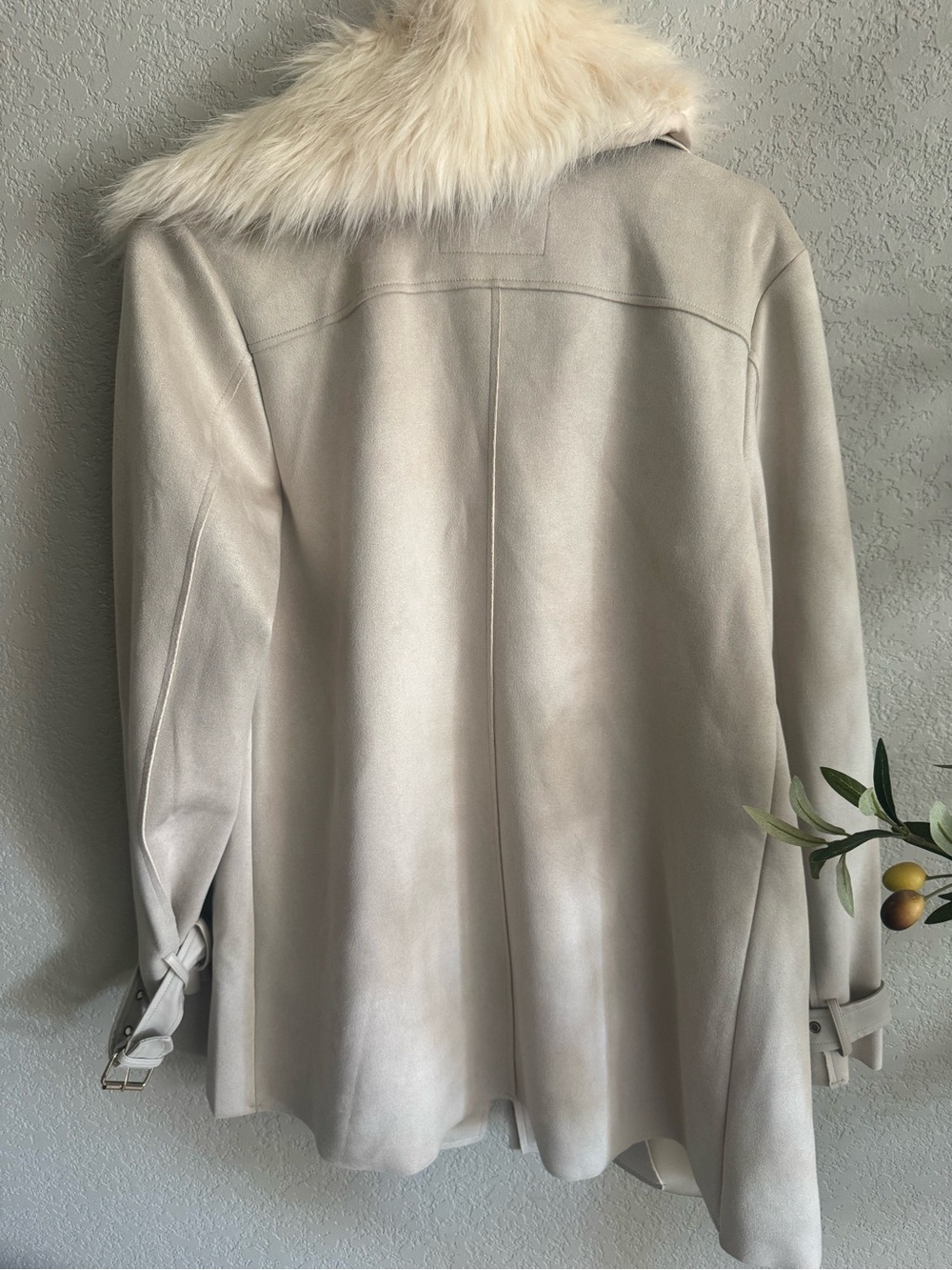 Simply Styled by Sears Faux Suede Faux Fur Collar Peacoat light grey Size S - Picture 11 of 11